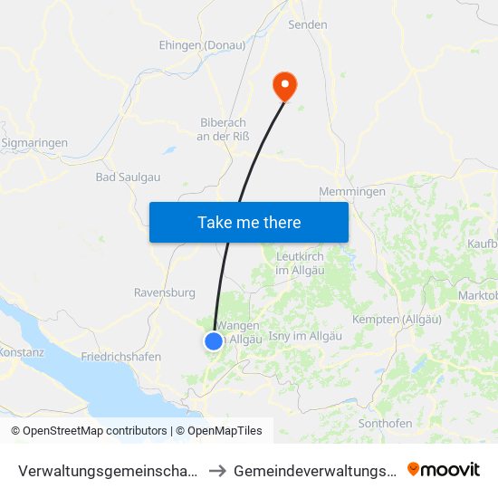 Verwaltungsgemeinschaft Wangen Im Allgäu to Gemeindeverwaltungsverband Schwendi map