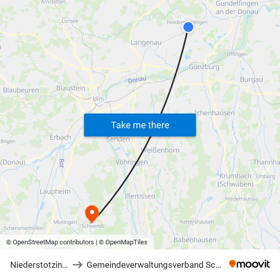 Niederstotzingen to Gemeindeverwaltungsverband Schwendi map