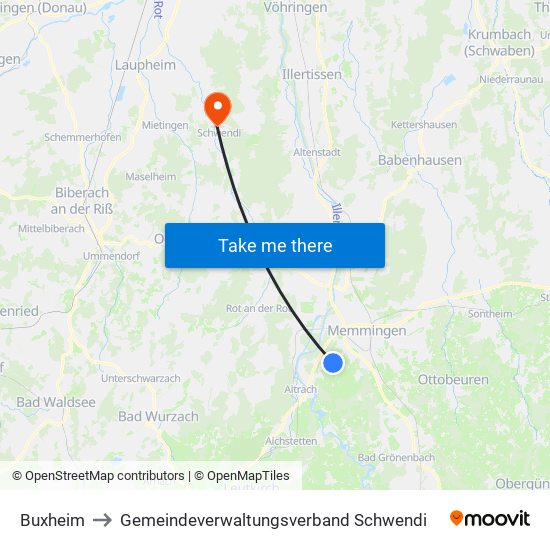 Buxheim to Gemeindeverwaltungsverband Schwendi map