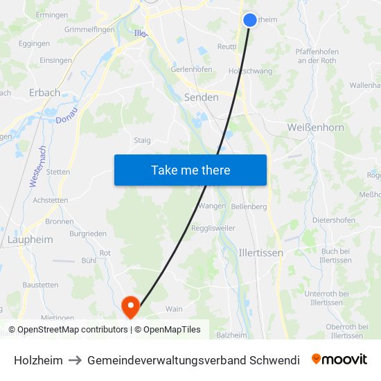 Holzheim to Gemeindeverwaltungsverband Schwendi map