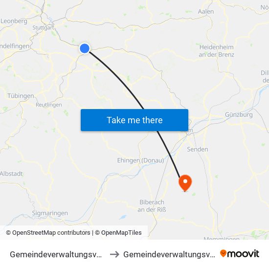 Gemeindeverwaltungsverband Plochingen to Gemeindeverwaltungsverband Schwendi map