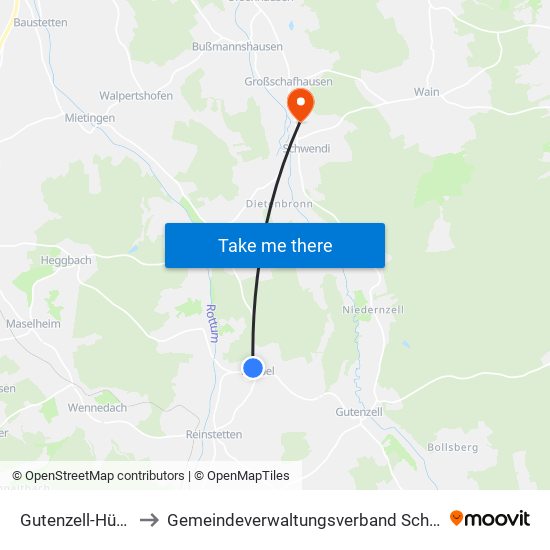 Gutenzell-Hürbel to Gemeindeverwaltungsverband Schwendi map