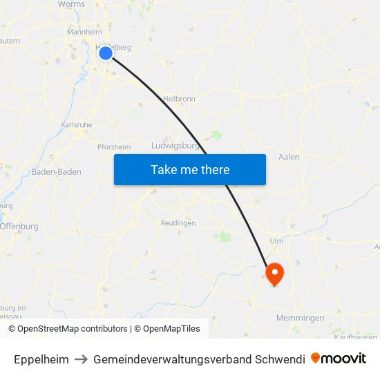 Eppelheim to Gemeindeverwaltungsverband Schwendi map