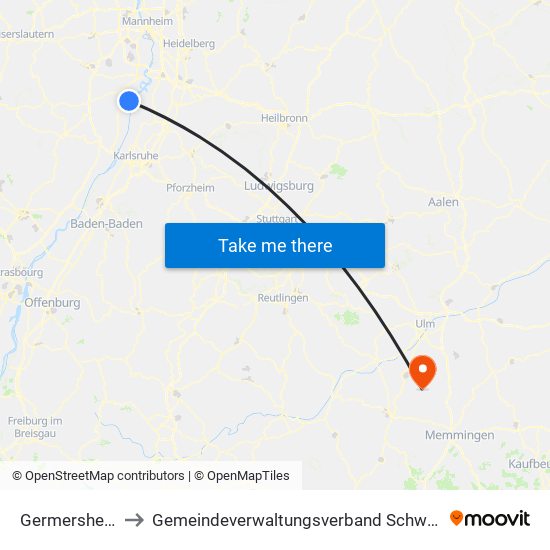 Germersheim to Gemeindeverwaltungsverband Schwendi map