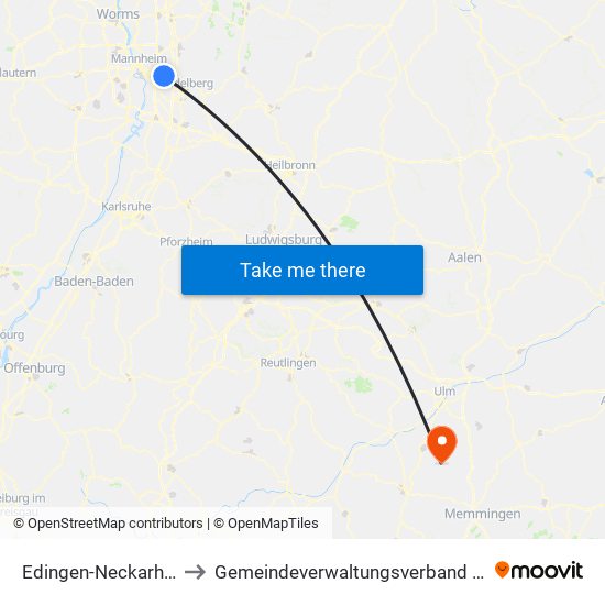 Edingen-Neckarhausen to Gemeindeverwaltungsverband Schwendi map