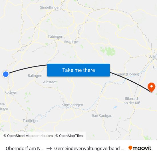 Oberndorf am Neckar to Gemeindeverwaltungsverband Schwendi map