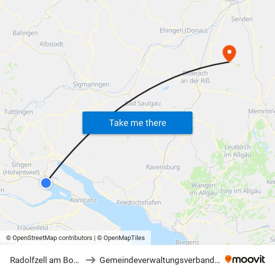 Radolfzell am Bodensee to Gemeindeverwaltungsverband Schwendi map