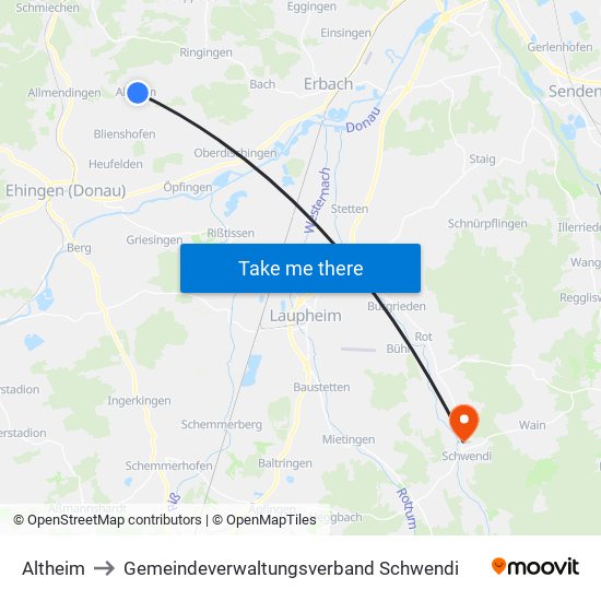 Altheim to Gemeindeverwaltungsverband Schwendi map