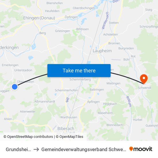 Grundsheim to Gemeindeverwaltungsverband Schwendi map