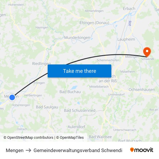 Mengen to Gemeindeverwaltungsverband Schwendi map