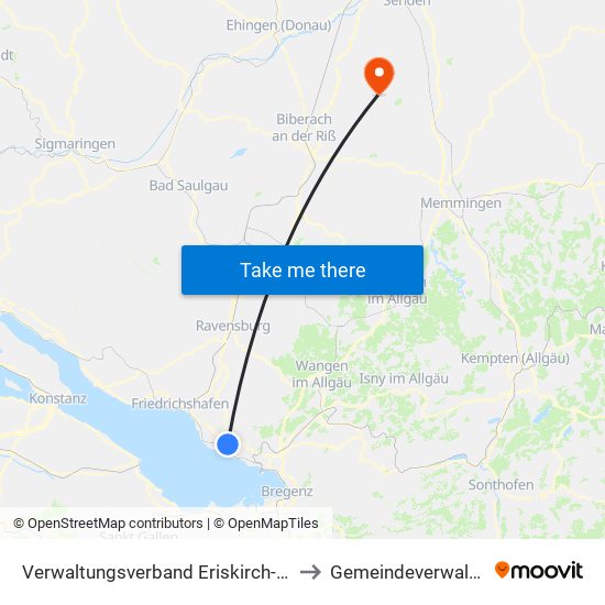 Verwaltungsverband Eriskirch-Kressbronn am Bodensee-Langenargen to Gemeindeverwaltungsverband Schwendi map