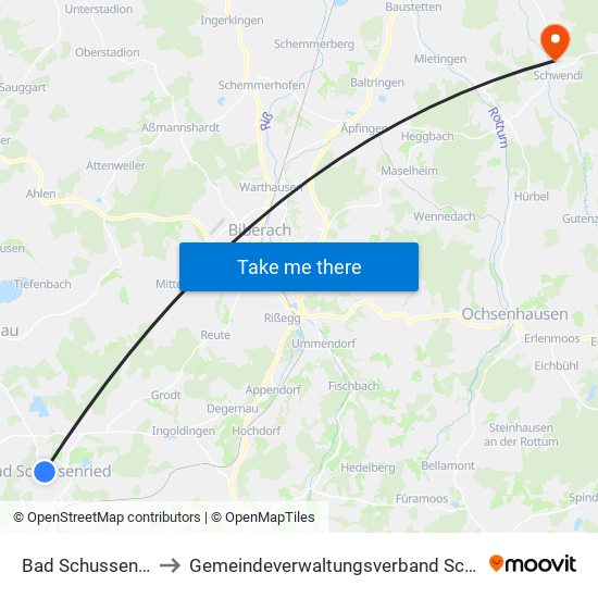 Bad Schussenried to Gemeindeverwaltungsverband Schwendi map