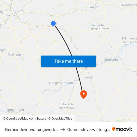 Gemeindeverwaltungsverband Östlicher Schurwald to Gemeindeverwaltungsverband Schwendi map