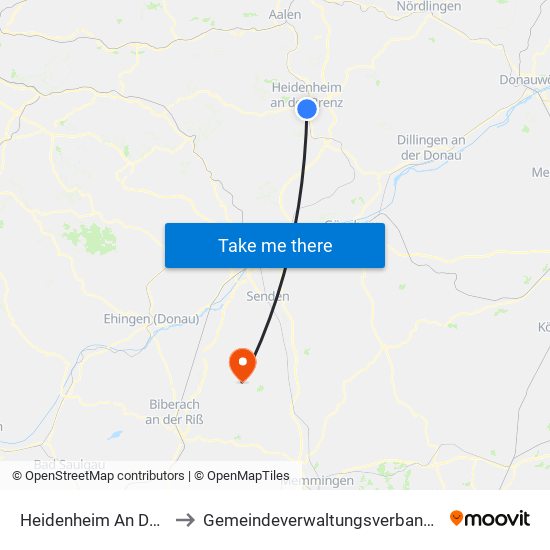 Heidenheim An Der Brenz to Gemeindeverwaltungsverband Schwendi map