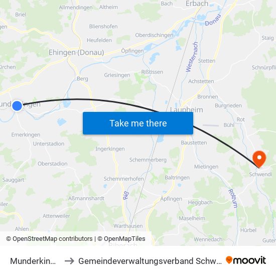 Munderkingen to Gemeindeverwaltungsverband Schwendi map