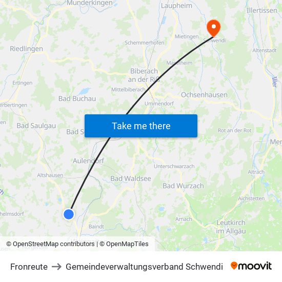 Fronreute to Gemeindeverwaltungsverband Schwendi map