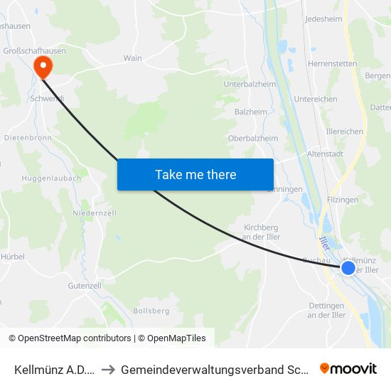 Kellmünz A.D.Iller to Gemeindeverwaltungsverband Schwendi map