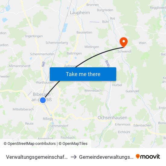 Verwaltungsgemeinschaft Biberach An Der Riß to Gemeindeverwaltungsverband Schwendi map