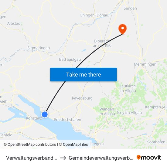 Verwaltungsverband Meersburg to Gemeindeverwaltungsverband Schwendi map