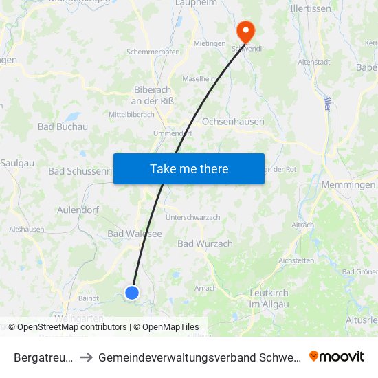 Bergatreute to Gemeindeverwaltungsverband Schwendi map