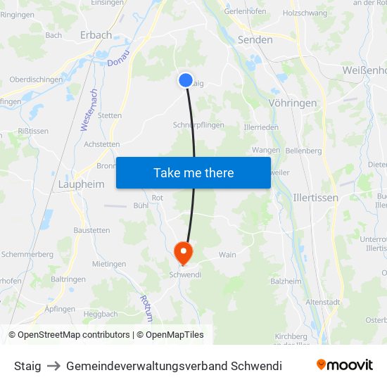 Staig to Gemeindeverwaltungsverband Schwendi map