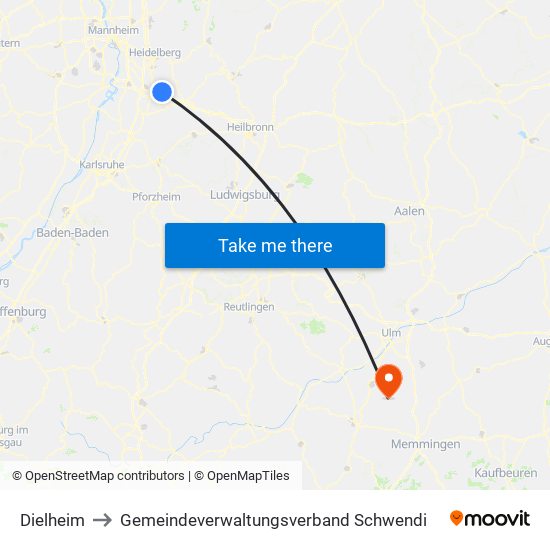Dielheim to Gemeindeverwaltungsverband Schwendi map