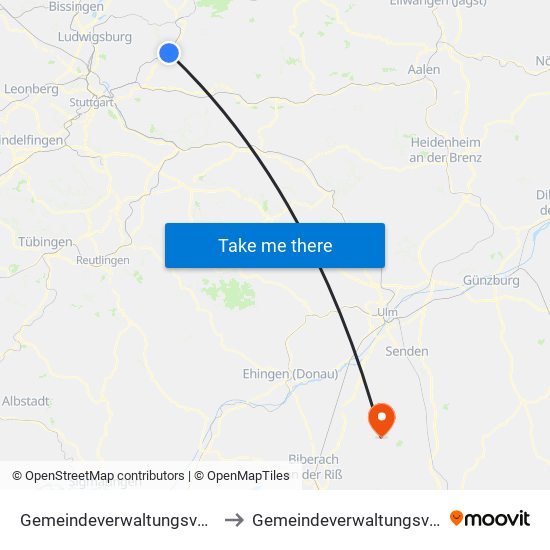 Gemeindeverwaltungsverband Winnenden to Gemeindeverwaltungsverband Schwendi map