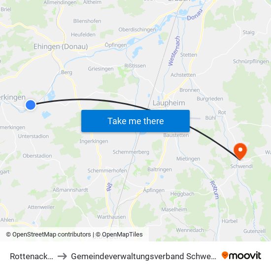 Rottenacker to Gemeindeverwaltungsverband Schwendi map