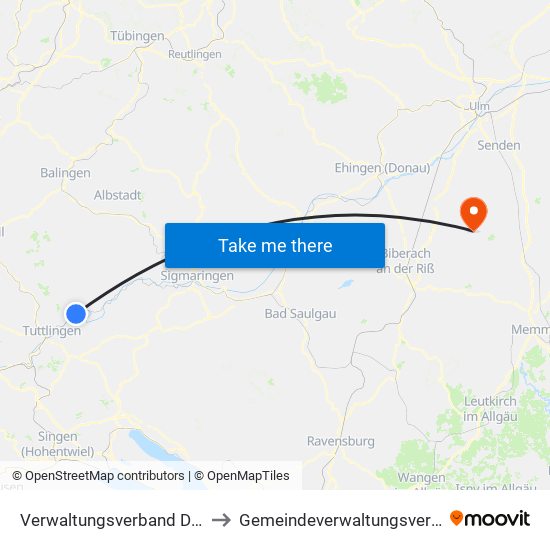 Verwaltungsverband Donau-Heuberg to Gemeindeverwaltungsverband Schwendi map