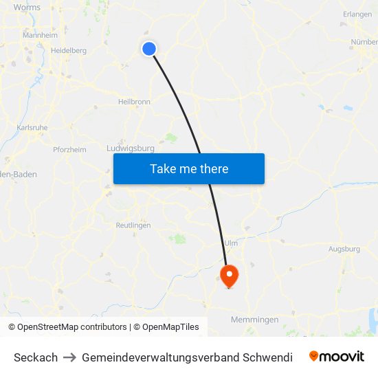 Seckach to Gemeindeverwaltungsverband Schwendi map