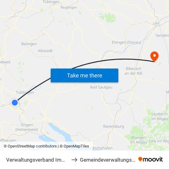 Verwaltungsverband Immendingen-Geisingen to Gemeindeverwaltungsverband Schwendi map