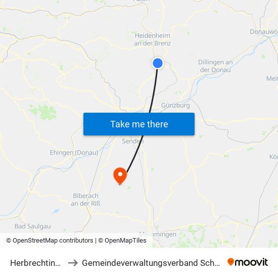 Herbrechtingen to Gemeindeverwaltungsverband Schwendi map