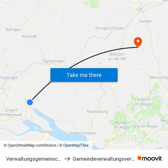 Verwaltungsgemeinschaft Stockach to Gemeindeverwaltungsverband Schwendi map