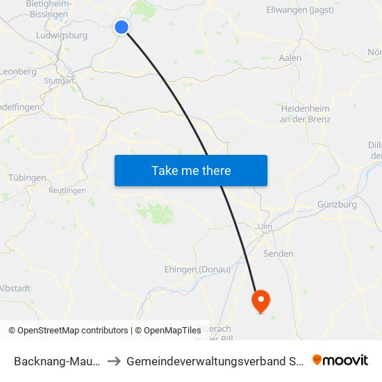 Backnang-Maubach to Gemeindeverwaltungsverband Schwendi map