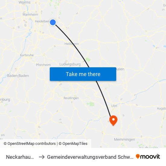 Neckarhausen to Gemeindeverwaltungsverband Schwendi map