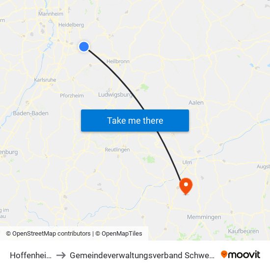 Hoffenheim to Gemeindeverwaltungsverband Schwendi map