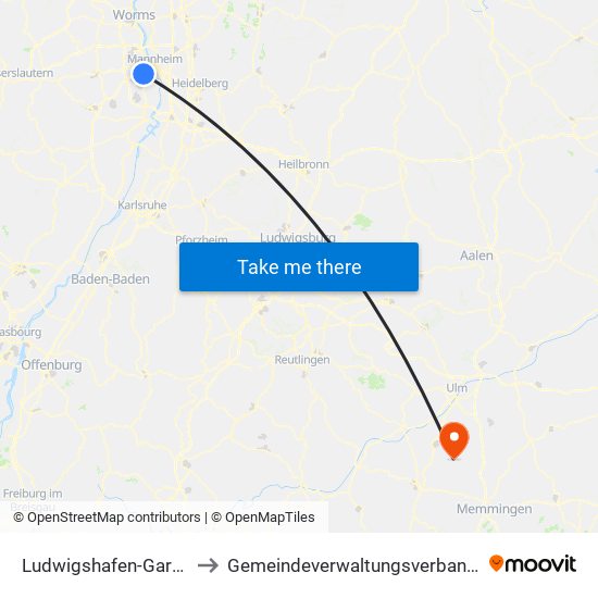 Ludwigshafen-Gartenstadt to Gemeindeverwaltungsverband Schwendi map