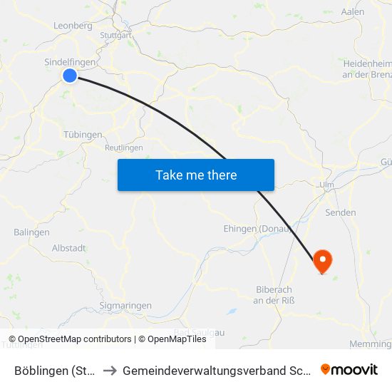 Böblingen (Stadt) to Gemeindeverwaltungsverband Schwendi map