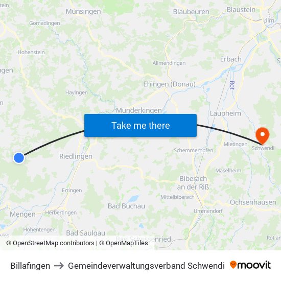 Billafingen to Gemeindeverwaltungsverband Schwendi map