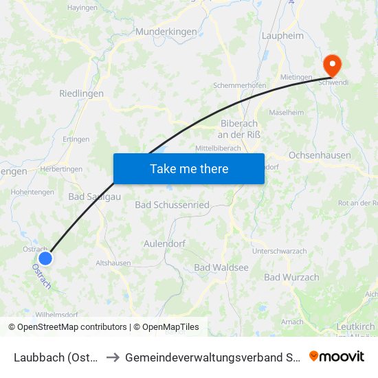 Laubbach (Ostrach) to Gemeindeverwaltungsverband Schwendi map