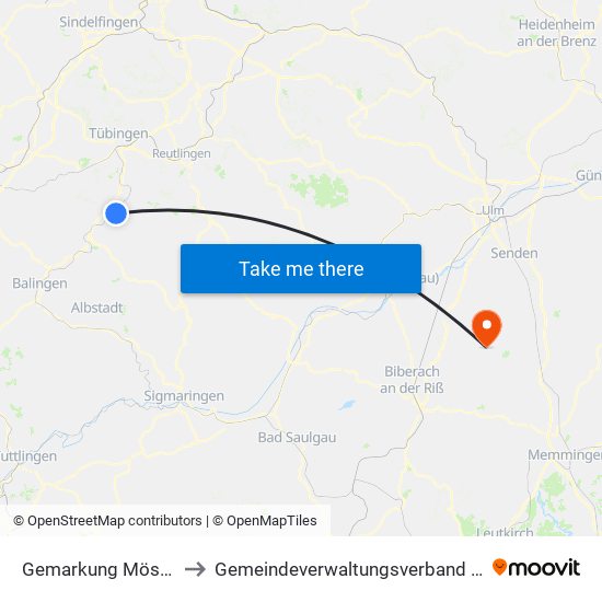 Gemarkung Mössingen to Gemeindeverwaltungsverband Schwendi map