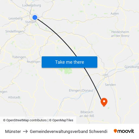 Münster to Gemeindeverwaltungsverband Schwendi map