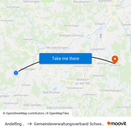 Andelfingen to Gemeindeverwaltungsverband Schwendi map