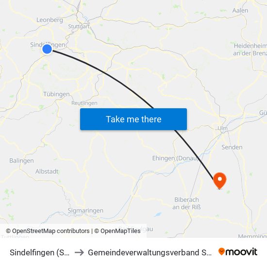 Sindelfingen (Stadt) to Gemeindeverwaltungsverband Schwendi map