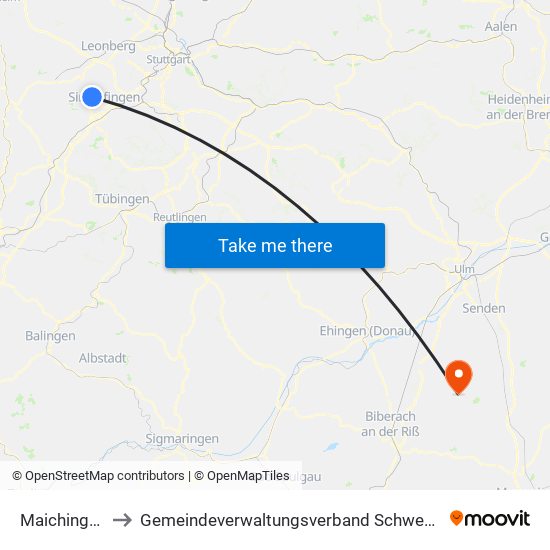 Maichingen to Gemeindeverwaltungsverband Schwendi map