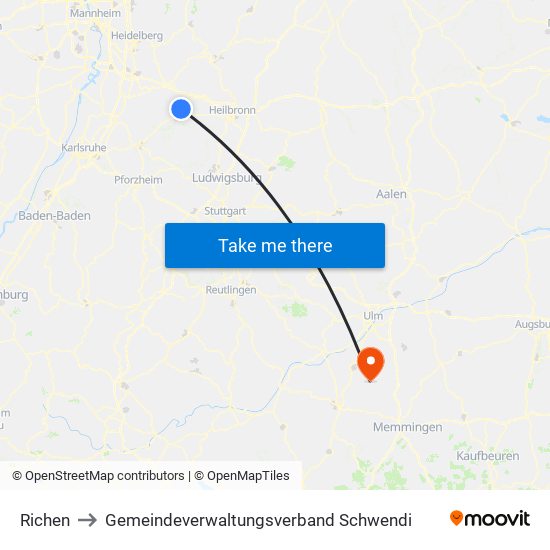 Richen to Gemeindeverwaltungsverband Schwendi map