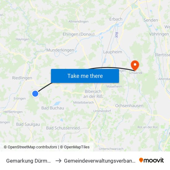 Gemarkung Dürmentingen to Gemeindeverwaltungsverband Schwendi map