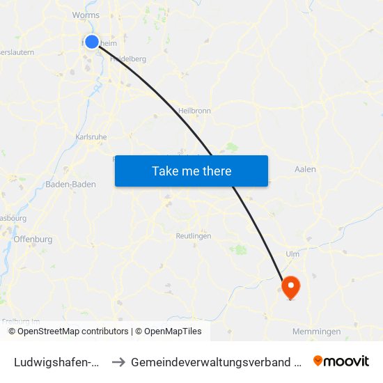 Ludwigshafen-Oppau to Gemeindeverwaltungsverband Schwendi map