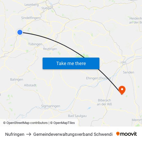 Nufringen to Gemeindeverwaltungsverband Schwendi map