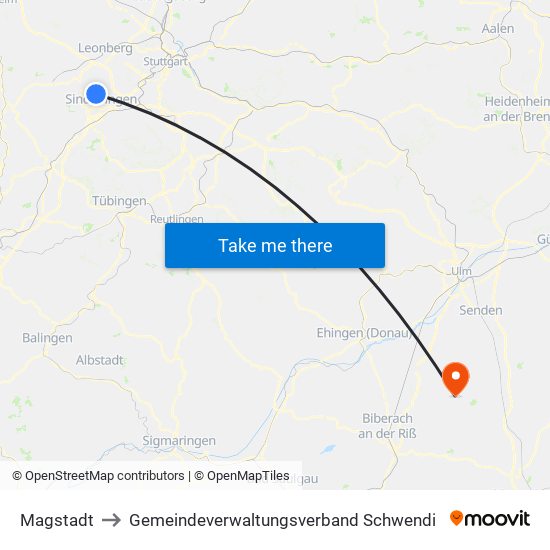 Magstadt to Gemeindeverwaltungsverband Schwendi map